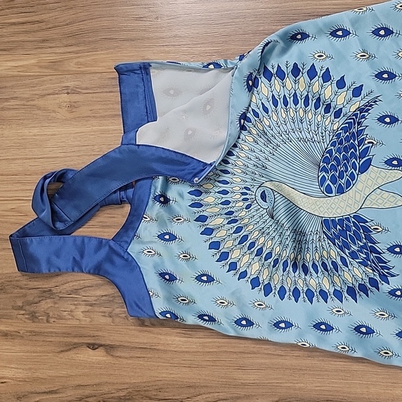 Voom by Joy Han Blue Peacock  Silk Tank Style Dress - Picture 4 of 15